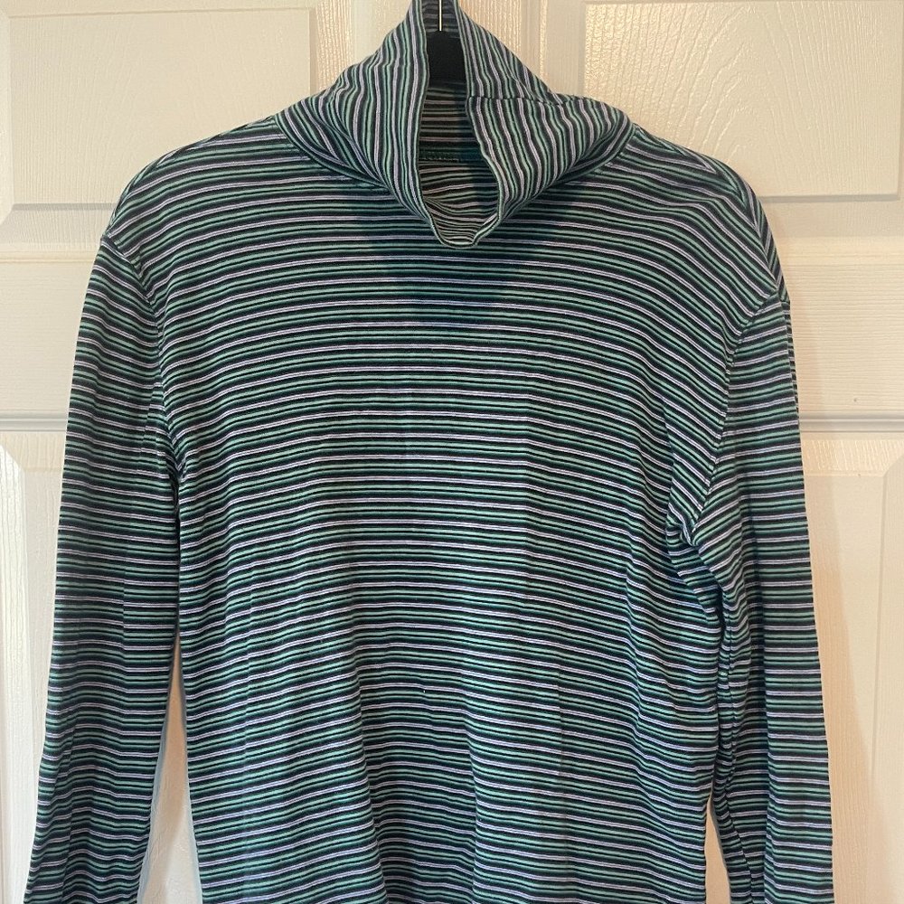 Basic Editions Striped mock turtle neck Large long sleeve green purple - Y1019